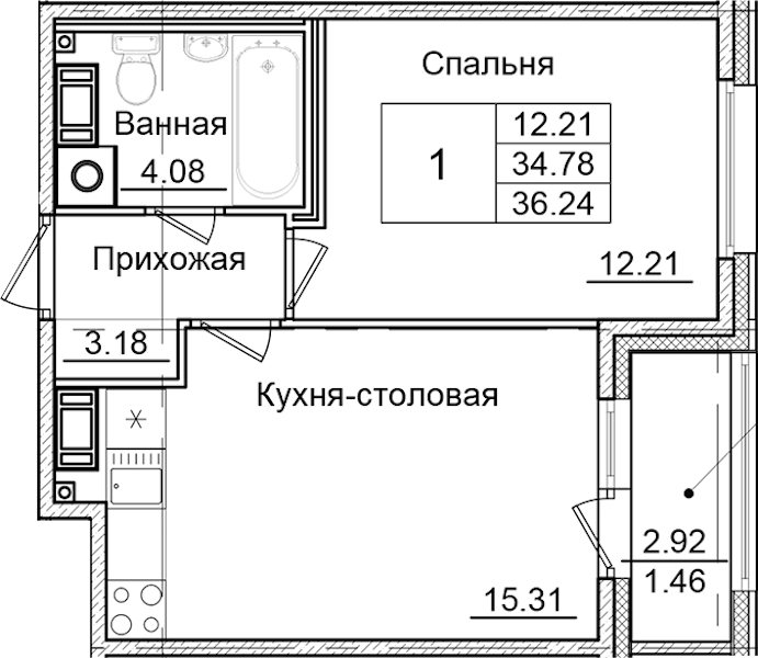 1-комнатная квартира 36.24 м², 2/9 эт., ЖК «Квартал Заречье»